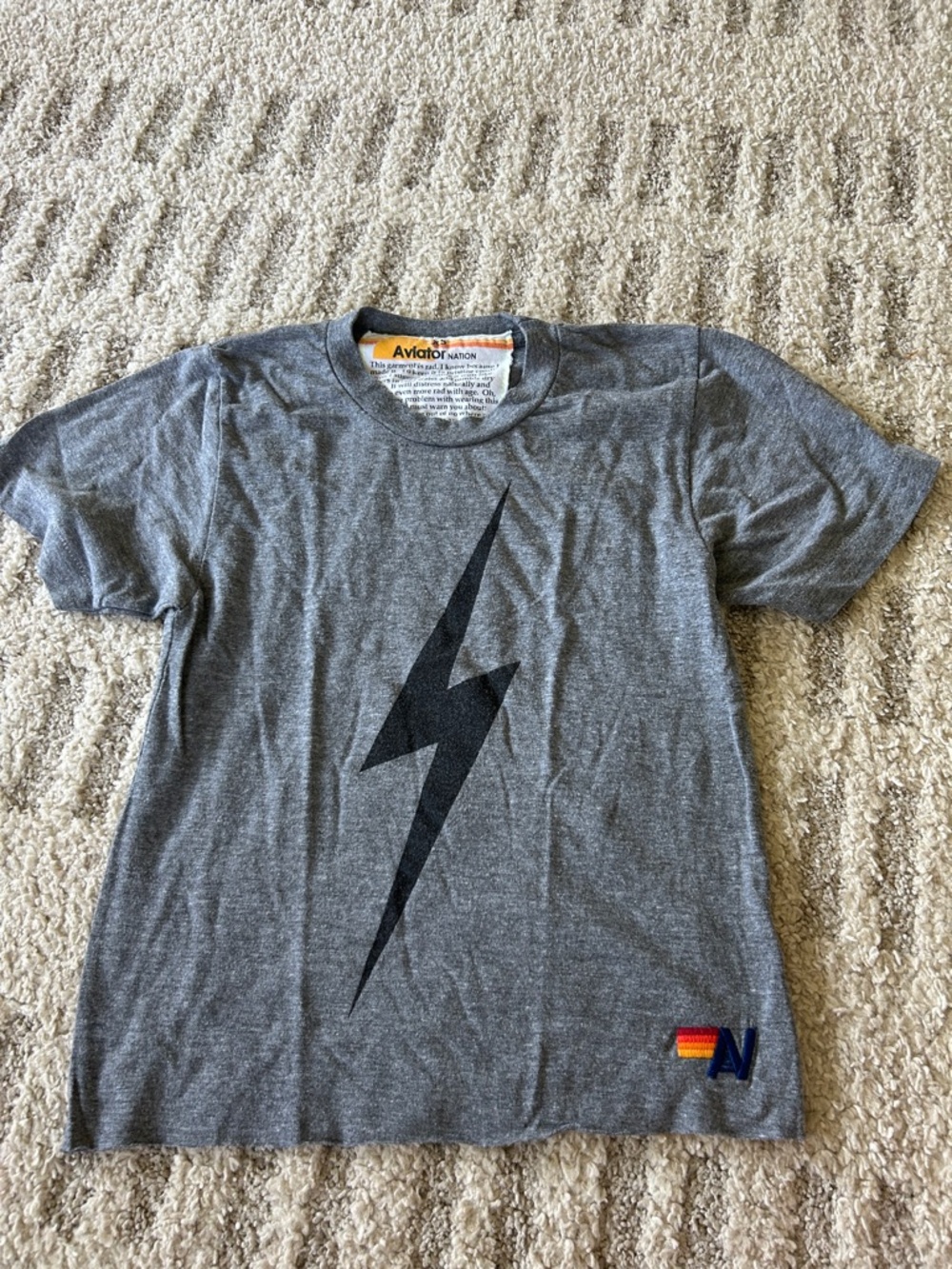 Cropped Aviator Nation Gray Lightning Bolt Tee